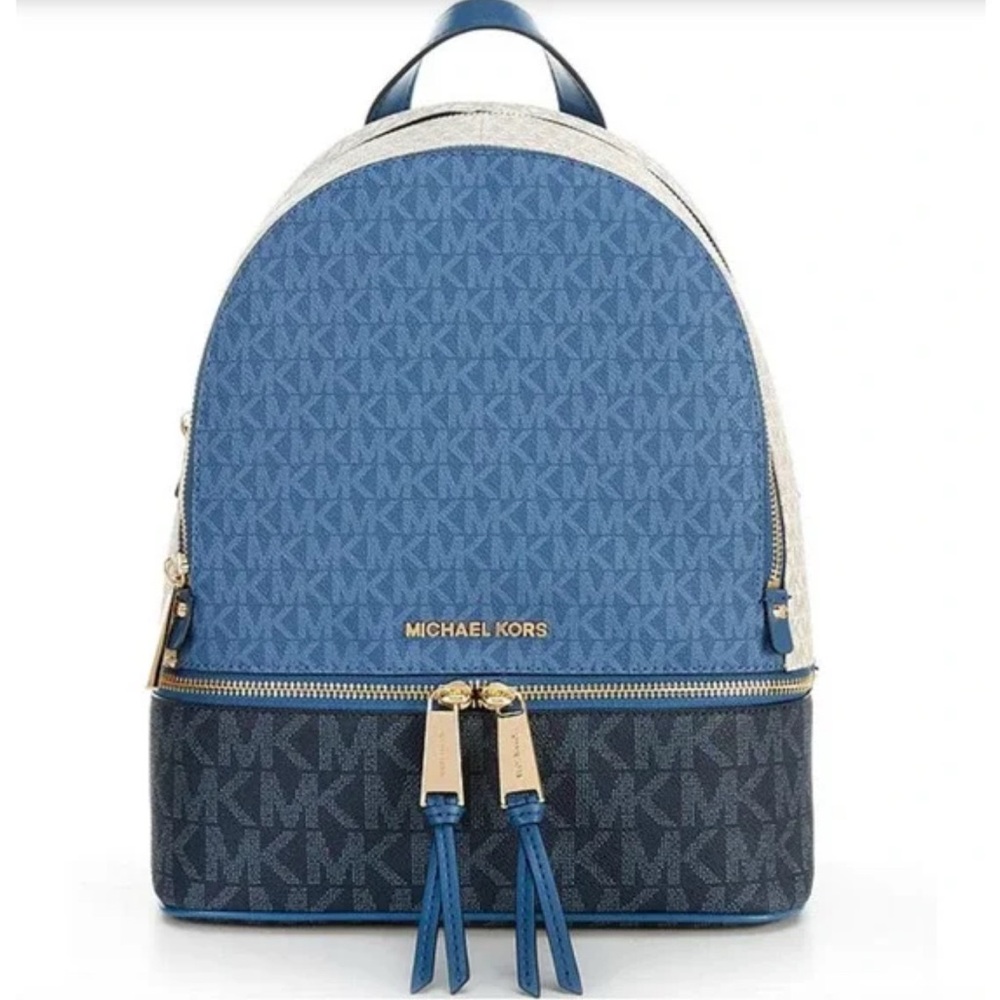 Michael Kors Rhea Zip Medium Backpack, Dark Chambray Multi - Picture 1 of 9